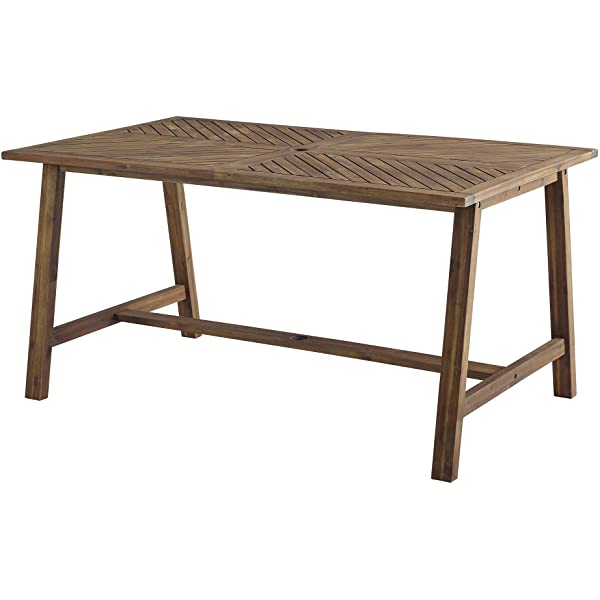 Walker Edison 5 Person Outdoor Wood Chevron Patio Furniture Dining Set Table Chairs Bench All Weather Backyard Conversation Garden Poolside Balcony, 4 Piece, Brown Brown 4 Piece Dining Set