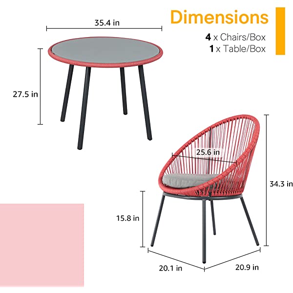 OC Orange-Casual 5 Pieces Patio Conversation Set, Outdoor Furniture Set, All-Weather Wicker Chairs with Round Glass Top Table and 4 Chairs, for Garden,Backyard, Indoor Outdoor Use, Yellow