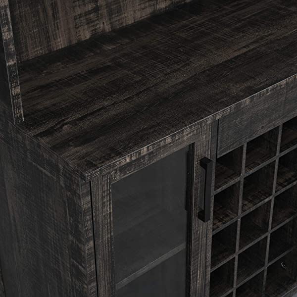 Bar Cabinet with Wine Rack and Glass Doors (Grey wash- Solid)