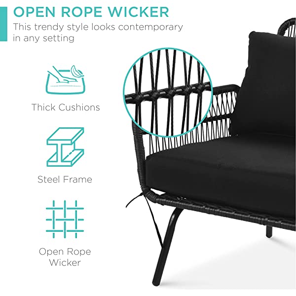 Best Choice Products Outdoor Rope Woven Sectional Patio Furniture L-Shaped Conversation Sofa Set for Backyard, Porch w/Thick Cushions, Detachable Lounger, Side Table - White