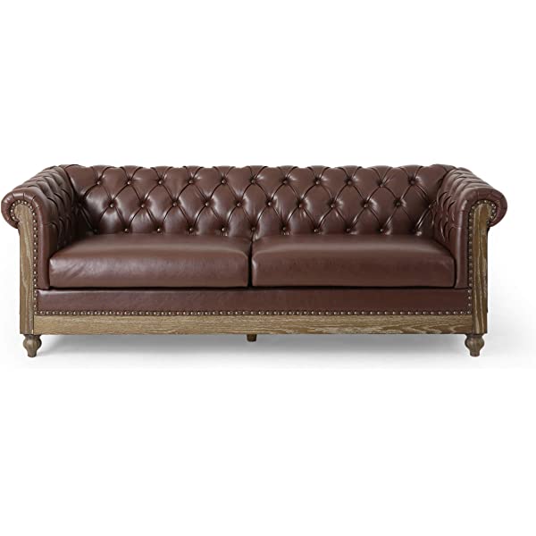 Christopher Knight Home Castalia Sofas, Midnight Black + Dark Brown Midnight Black + Dark Brown Birch Wood