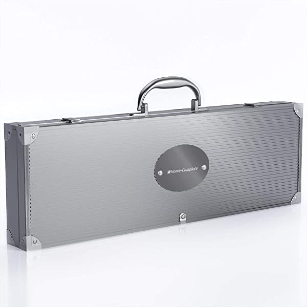 Home-Complete HC-1000 BBQ Accessories – 16PC Grill Set with Spatula, Tongs, Skewers, Case – Barbecue Tools for Father’s Day, Wedding, Anniversary, 16 Piece, Silver Steel 16-Piece