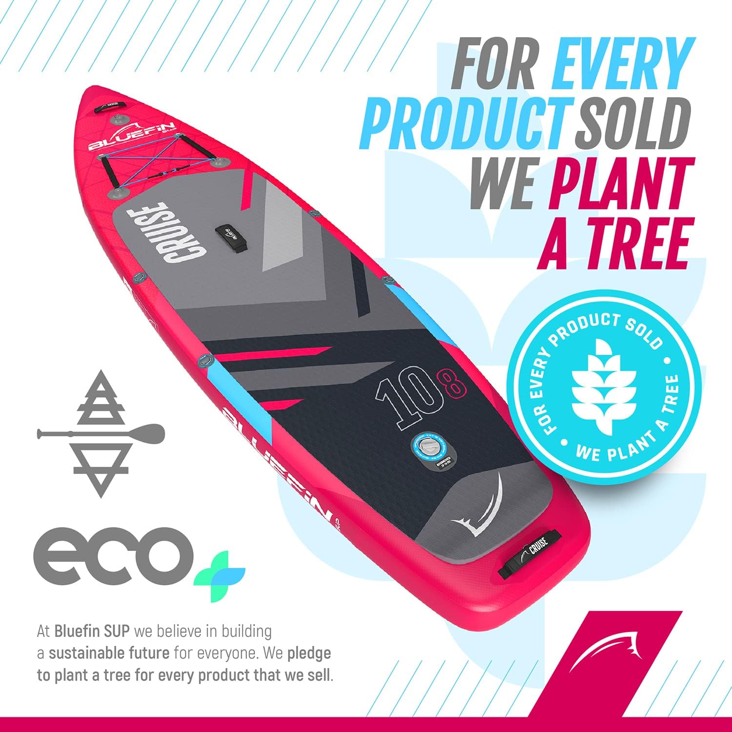 Bluefin Cruise SUP Inflatable Stand Up Paddle Board | Premium Paddleboard Accessories | Multiple sizes: Kids, 9'8, 10'4, 10’8, 12’, 15'