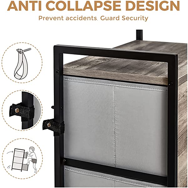 5 Drawer Dresser Long Wide Chest of Drawers Nightstand with Wood Top Rustic Storage Tower Storage Dresser Closet for Living Room, Bedroom, Hallway, Nursery, Kid Weathered Grey