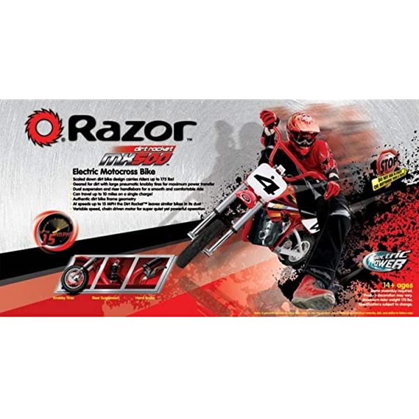 Razor MX500 Dirt Rocket Adult & Teen Ride On High-Torque Electric Motocross Motorcycle Dirt Bike, Speeds up to 15 MPH, Ages 14 and Up, Red