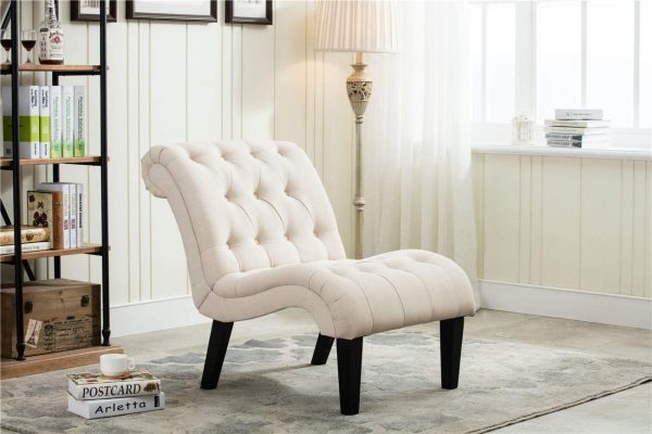 Yongqiang Set of 2 Accent Chair for Living Room Bedroom Upholstered Tufted Curved Backrest Casual Fabric Chairs with Wood Legs Cream