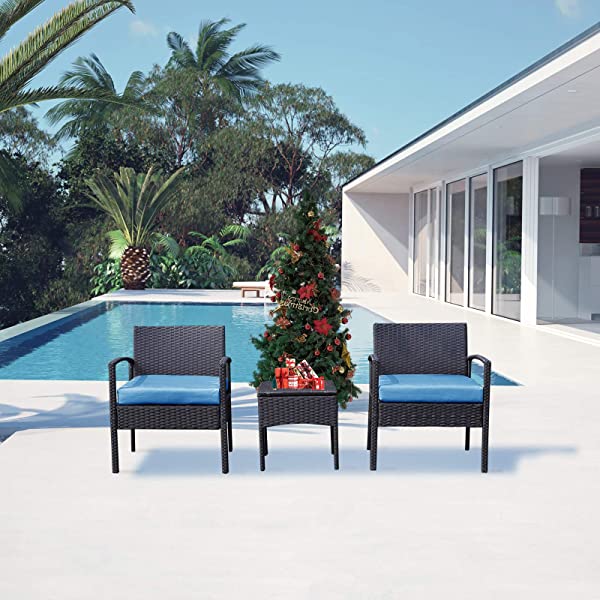 PROHIKER 3 PCS Patio Rattan Conversation Chair Set, 3 PCS Patio Wicker Rattan Furniture Set, Patio Wicker Rattan Table Red