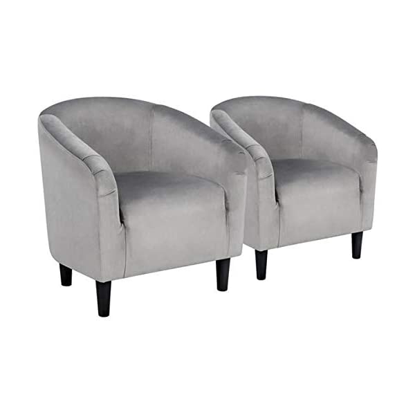 Yaheetech Set of 2 Modern Style Accent Barrel Chair Upholstered Chair Arm Chair Club Chair for Living Room Bedroom Reception Room Office Ivory