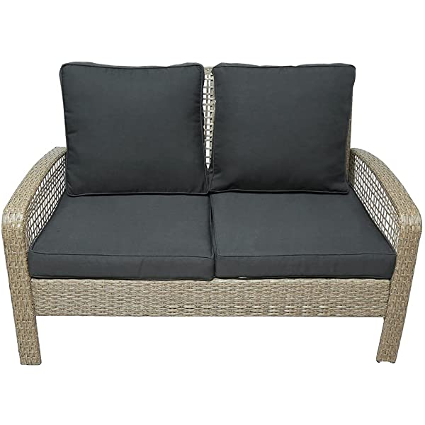 4 Pieces Outdoor Patio Furniture Set Wicker Rattan Cushioned Sectional Sofa Sets with Armchairs and Tempered Glass Table with Storage Shelf (Gray) Grey