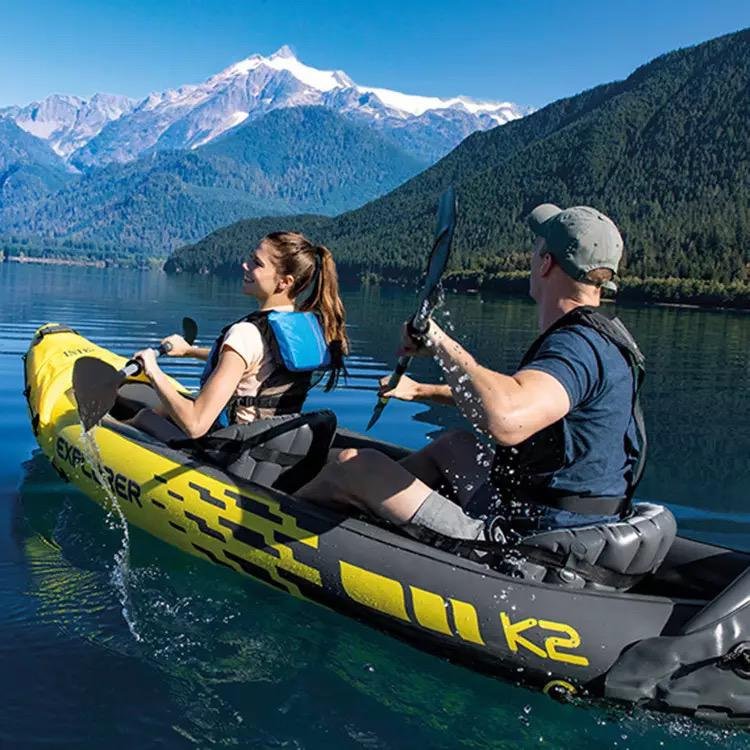 Intex Explorer K2 Yellow 2 Person Inflatable Kayak with Aluminium Oars & Air Pump
