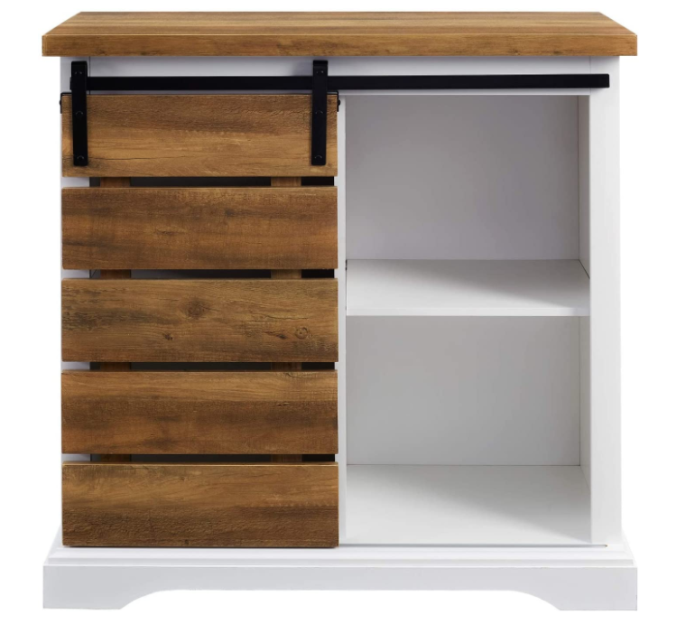 Walker Edison Willa Modern Farmhouse Sliding Single Slat Door Storage Console, 32 Inch, White and Rustic Oak