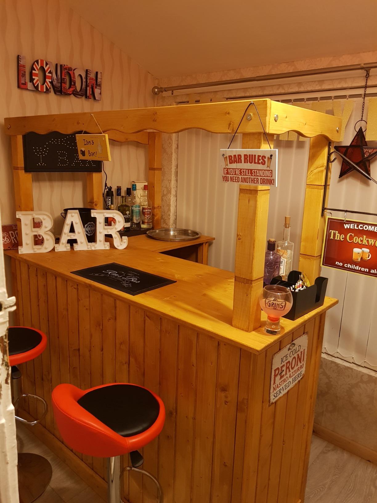【Home&Garden】Corner Bar Counter Man Cave Home Bar Party Barware Wood Summer Cabin