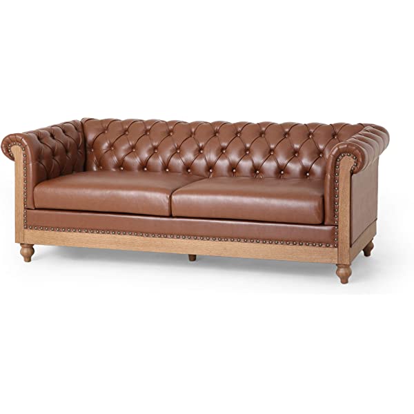 Christopher Knight Home Castalia Sofas, Midnight Black + Dark Brown Midnight Black + Dark Brown Birch Wood