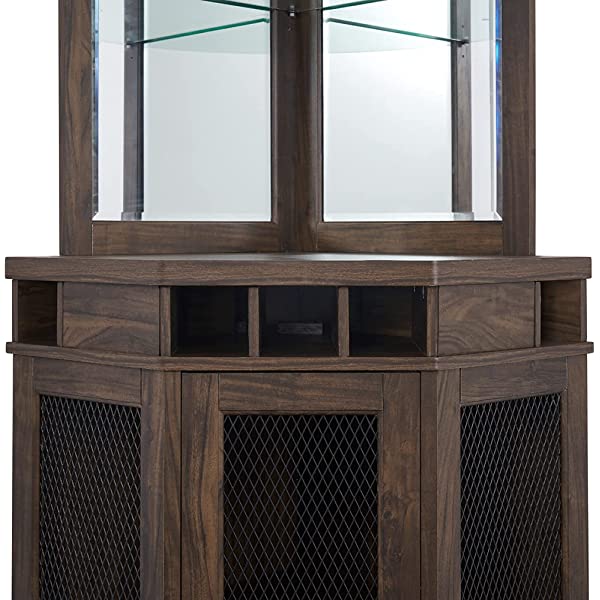 Home Source Stone Grey Corner Bar Unit with Built-in Wine Rack and Lower Cabinet