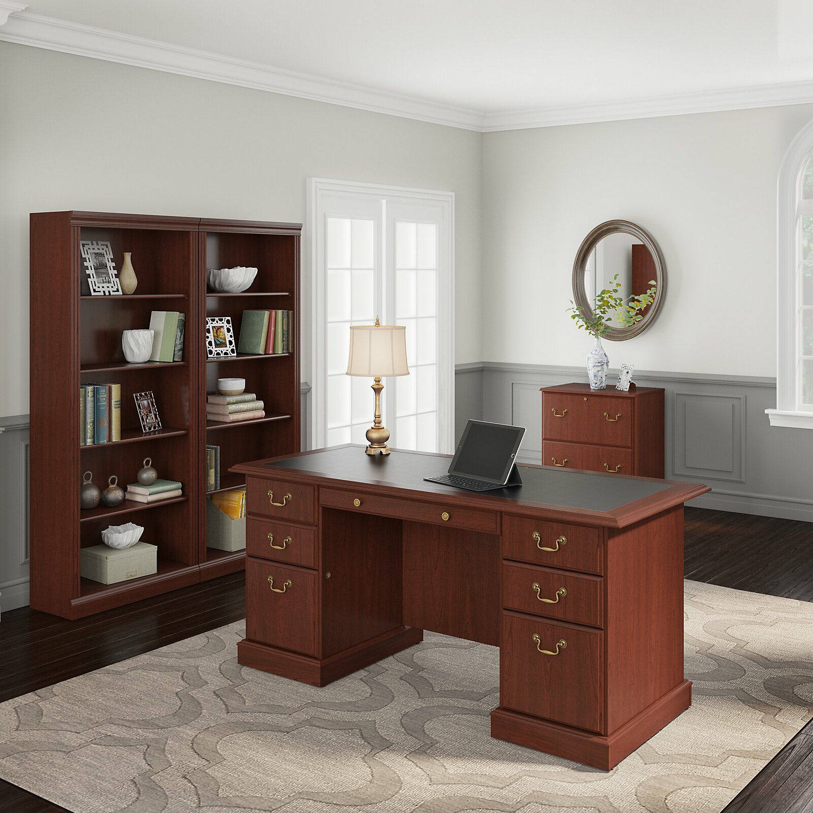 【Furniture】Raker 4 Piece Rectangular Executive Desk Office Set