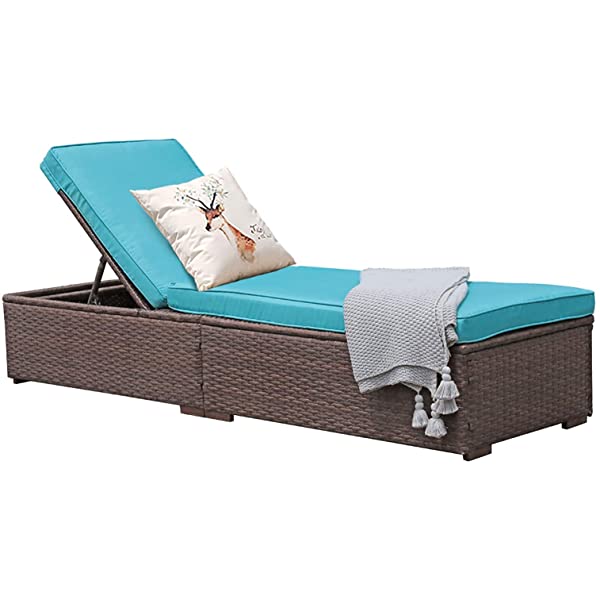 Patiorama Patio Chaise Lounge Chair, Sun Lounger, Outdoor Pool Beach Brown PE Rattan Wicker Reclining Chair W/Adjustable Backrest and Removable Cushion (Beige), Set of 2 2 Brown