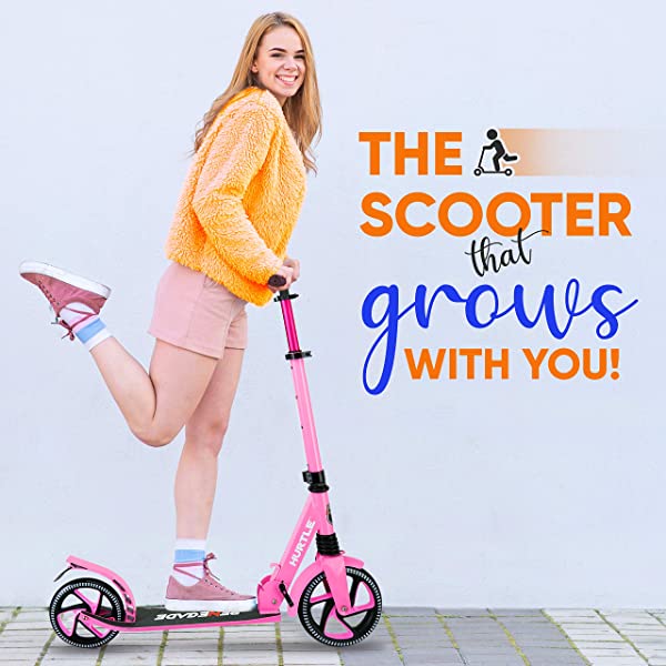 Hurtle Scooter – Scooter for Teenager – Kick Scooter – 2 Wheel Scooter with Adjustable T-Bar Handlebar – Folding Adult Kick Scooter with Alloy Anti-Slip Deck Pink