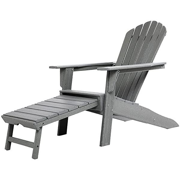 ResinTEAK All Weather Adirondack Chair with PULLOUT Ottoman | Adult-Size, Weather Resistant for Patio Deck Garden, Backyard & Lawn Furniture | Easy Maintenance (Grey))