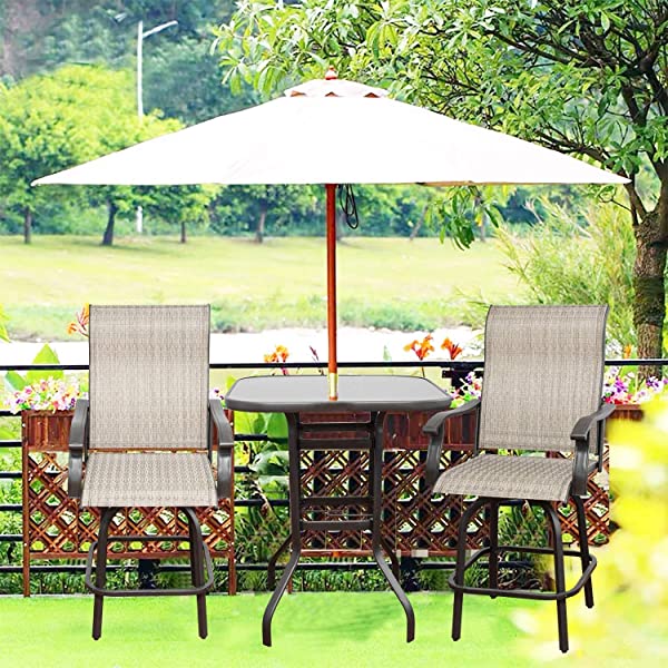 Will-Mall Patio Furniture Swivel Bar Chairs Set of 2, Outdoor High Bistro Stools, Textilene Fabric Bar Height Patio Chairs, for Lawn, Backyard and Garden (2 Bar Chairs)