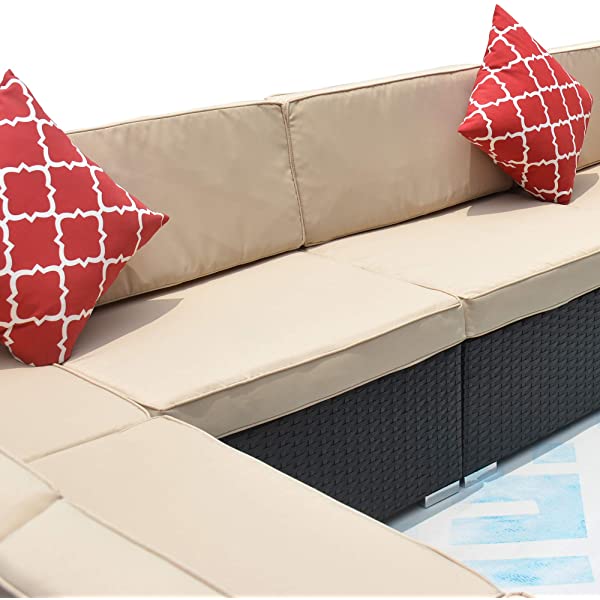 AWQM 5 Pieces Patio Furniture Sets All Weather Outdoor Sectional Sofa Manual Weaving Wicker Rattan Patio Conversation Set with Cushion and Glass Table, Brown 5 Piece Patio Furniture Sets