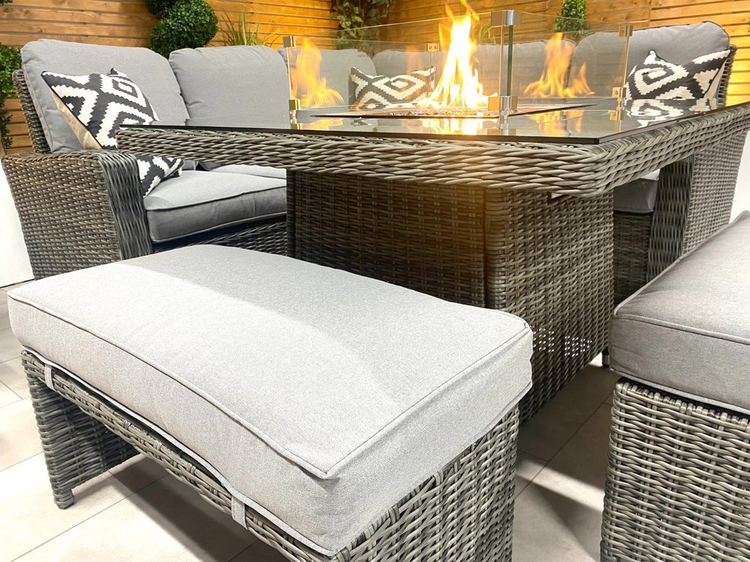 Chimes - Stone Grey Milan Deluxe Corner Dining Set With Firepit Table