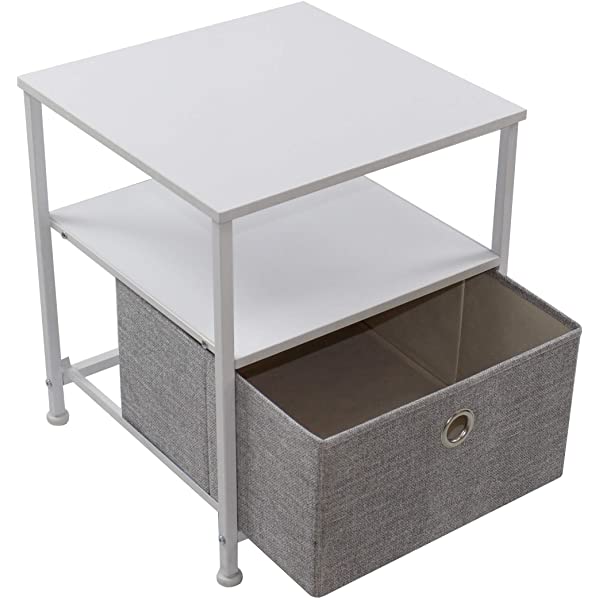 Sorbus Nightstand 1-Drawer Shelf Storage- Bedside Furniture & Accent End Table Chest for Home, Bedroom, Office, College Dorm, Steel Frame, Wood Top, Easy Pull Fabric Bins (Rustic Wood)
