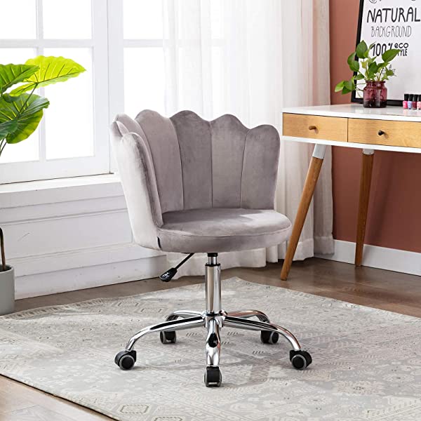 MTFY Modern Home Office Swivel Chair, Shell Desk Chair with Adjustable Height, Upholstered Ergonomic Computer Desk Chair Leisure Task Chair Accent Armchair for Office, Living Room,Bedroom (Beige)