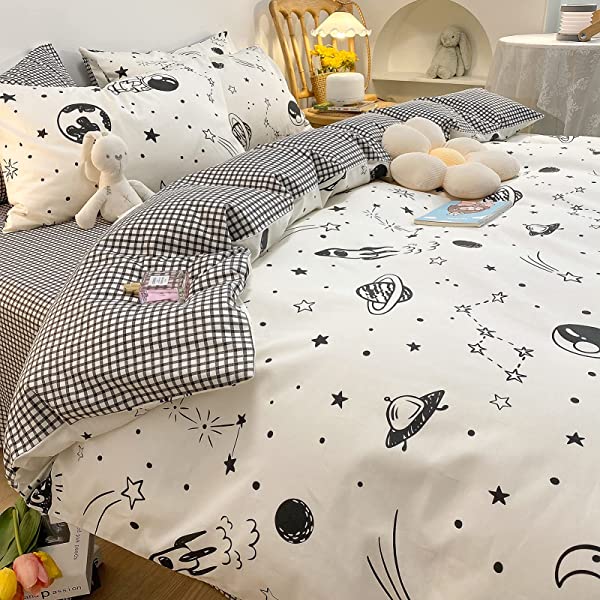 New Cartoon Animals Elephant Print Duvet Cover Sets for Kids 100% Cotton Reversible Soft 3 Pieces Kids Bedding Duvet Cover Pillowcases Kawaii Cloud Bedding Sets, Queen/Full Full/Queen (1 Duvet Cover + 2 Pillowcases) Multi A00 Elephant Bunny Balloon