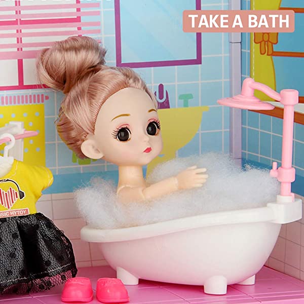 Doll House Kit,Dollhouse with Lights, Slide, Pets and Dolls, DIY Pretend Play Building Playset Toys with Asseccories and Furniture, Princess House for Toddlers, Kids Boy & Girl (11 Rooms)