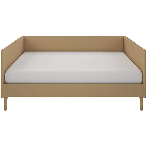 DHP Franklin Mid Century Upholstered Daybed, Sofa Bed, Twin Size Frame, Tan Linen Linen Twin Tan