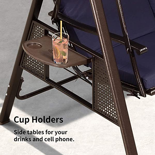 PURPLE LEAF 3-Seat Deluxe Outdoor Patio Porch Swing with Weather Resistant Steel Frame, Adjustable Tilt Canopy, Cushions and Pillow Included, Beige 74.4