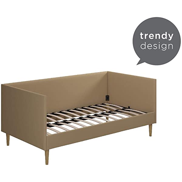 DHP Franklin Mid Century Upholstered Daybed, Sofa Bed, Twin Size Frame, Tan Linen Linen Twin Tan