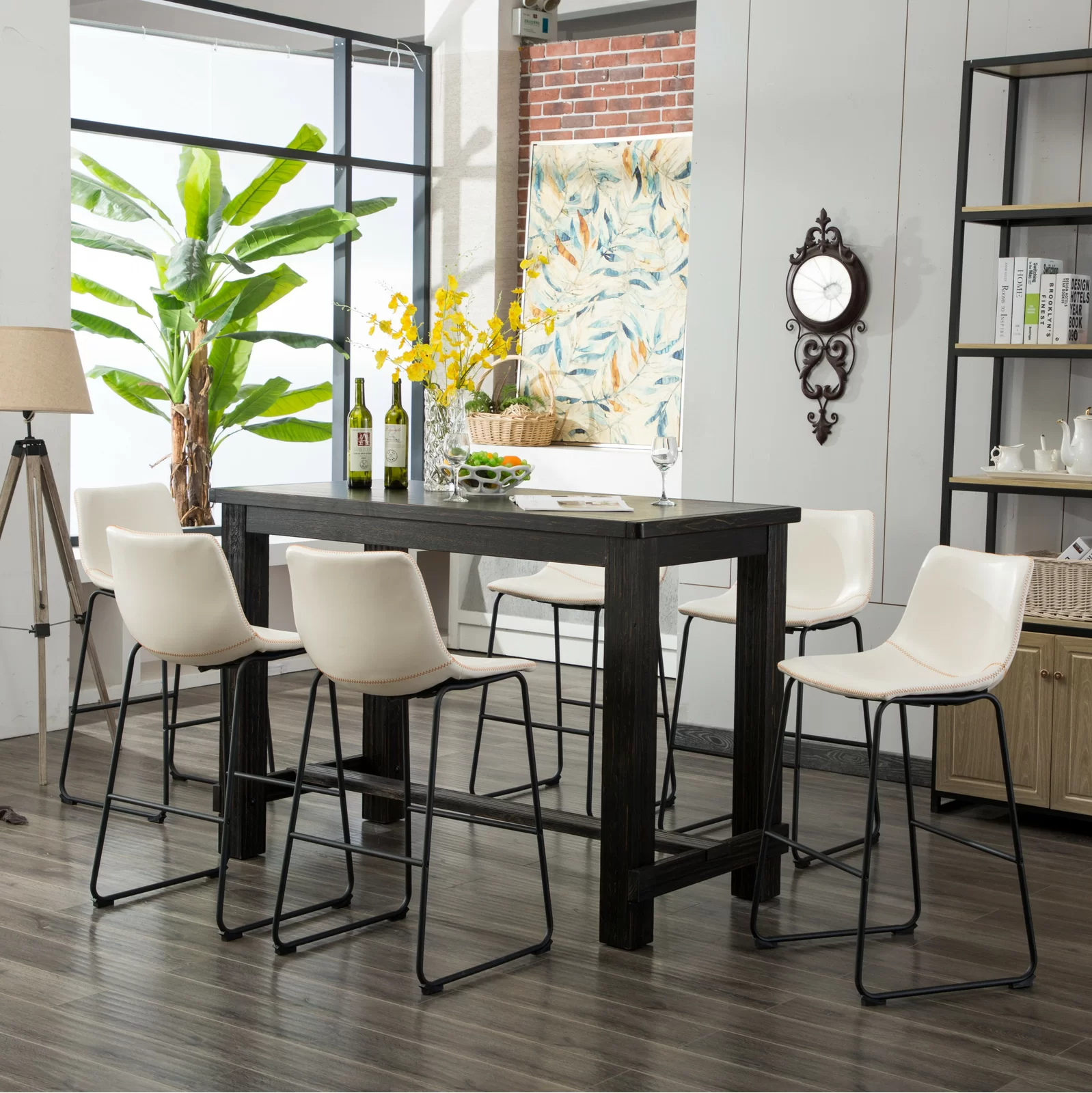【Furniture】Bamey 6 - Person Bar Height Solid Wood Dining Set