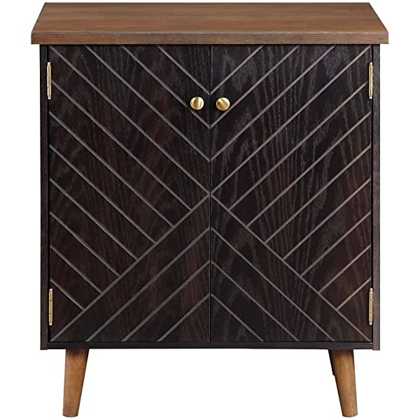 LALUZ Carved Accent Storage Cabinet Floor Cabinet for Bedroom Living Room, Oak Finish 30 Inch 30