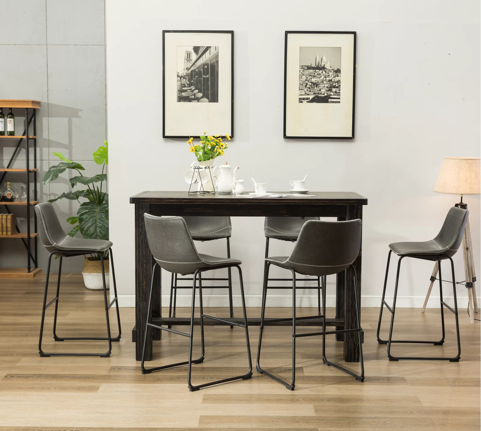 【Furniture】Bamey 6 - Person Bar Height Solid Wood Dining Set