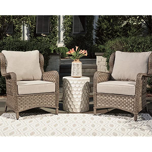 Signature Design by Ashley Clear Ridge Outdoor Wicker Patio Lounge Chair, Set of 2, Light Brown