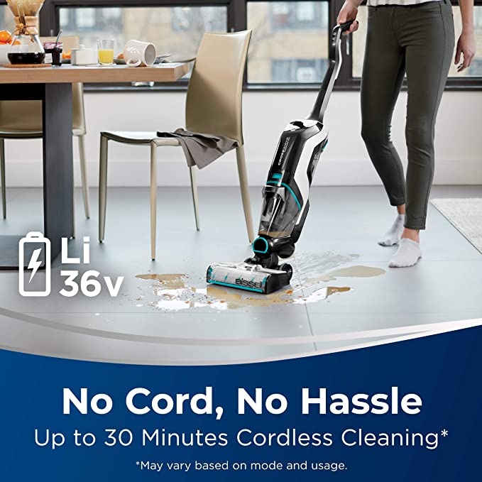 BISSELL, 2554A CrossWave Cordless Max All in One Wet-Dry Vacuum Cleaner and Mop for Hard Floors and Area Rugs, Black/Pearl White with Electric Blue Accents