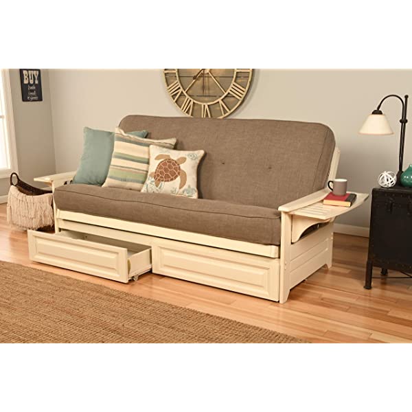 Kodiak Furniture Futon Set, Full, White Suede Navy