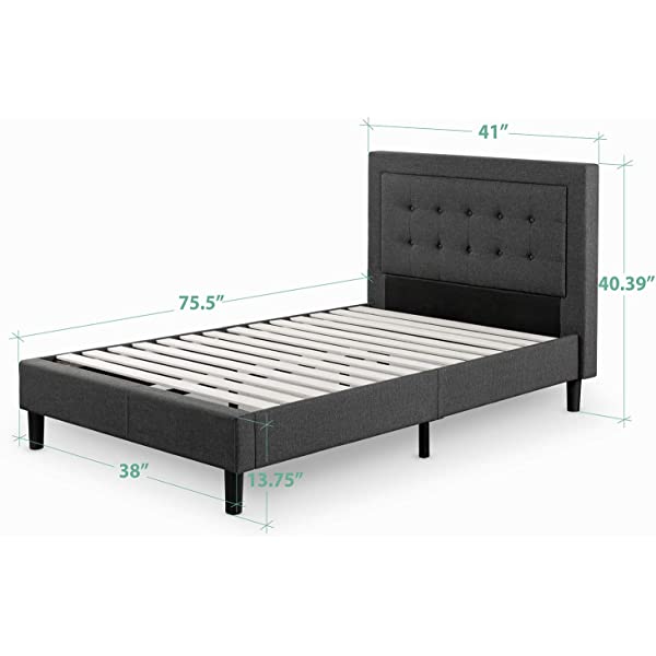 Zinus Dachelle Upholstered Platform Bed Frame / Mattress Foundation / Wood Slat Support / No Box Spring Needed / Easy Assembly, Queen, Platform Bed Only, Dark Grey Dark Grey Queen Platform Bed Only