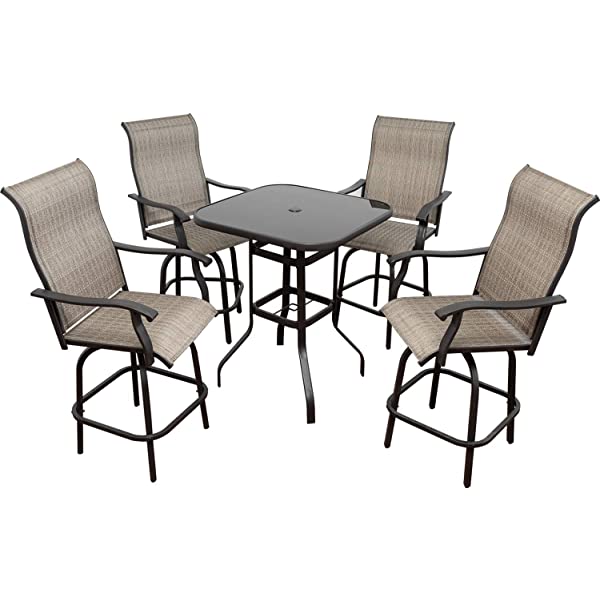 Will-Mall Patio Furniture Swivel Bar Chairs Set of 2, Outdoor High Bistro Stools, Textilene Fabric Bar Height Patio Chairs, for Lawn, Backyard and Garden (2 Bar Chairs)