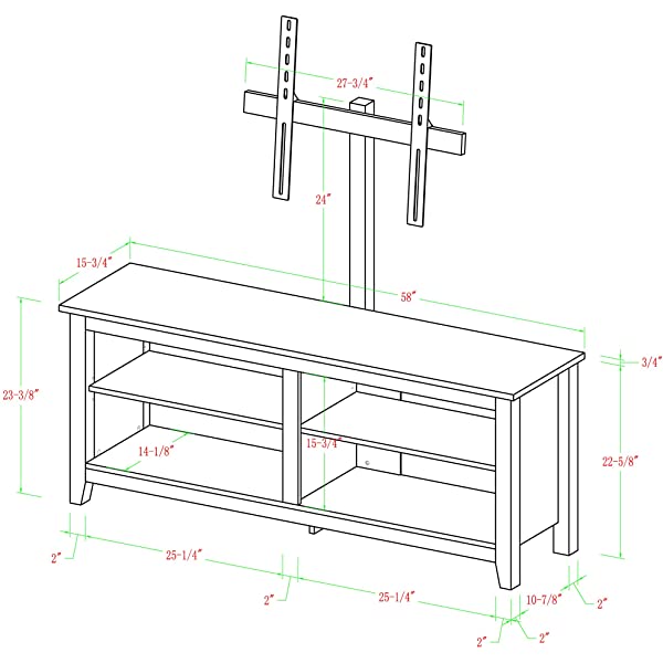 Walker Edison Wren Classic 4 Cubby TV Stand for TVs up to 65 Inches, 58 Inch, Black Black 58 InchTV Stand