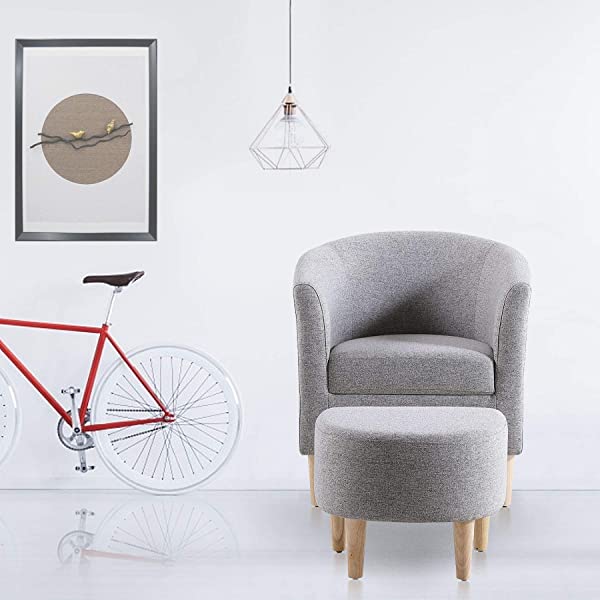 DAZONE Modern Accent Chair, Upholstered Arm Chair Linen Fabric Single Sofa Chair with Ottoman Foot Rest Mustard Yellow Comfy Armchair for Living Room Bedroom Small Spaces Apartment Office Yellow With Ottoman