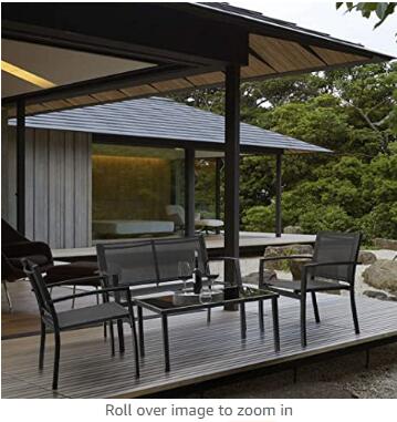 Devoko 4 Pieces Patio Furniture Set Outdoor Garden Patio Conversation Sets Poolside Lawn Chairs with Glass Coffee Table Porch Furniture (Grey)