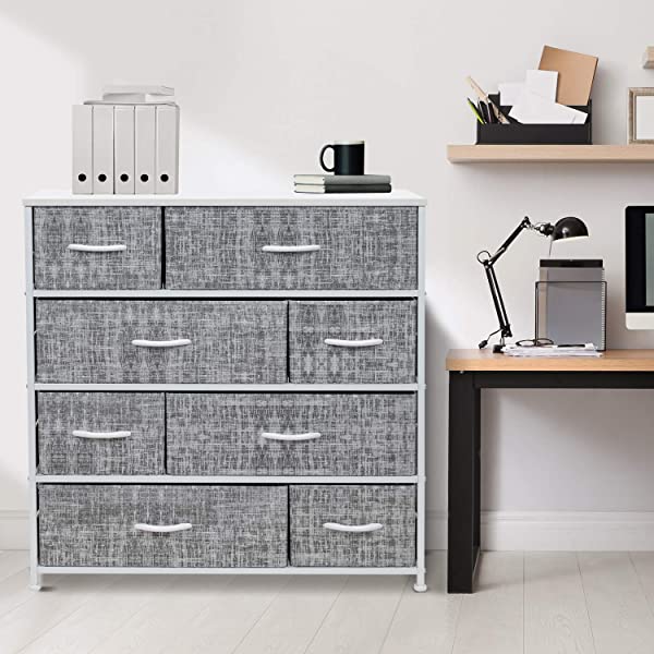 Sorbus Dresser with 8 Drawers - Furniture Storage Chest Tower Unit for Bedroom, Hallway, Closet, Office Organization - Steel Frame, Wood Top, Easy Pull Fabric Bins (White)