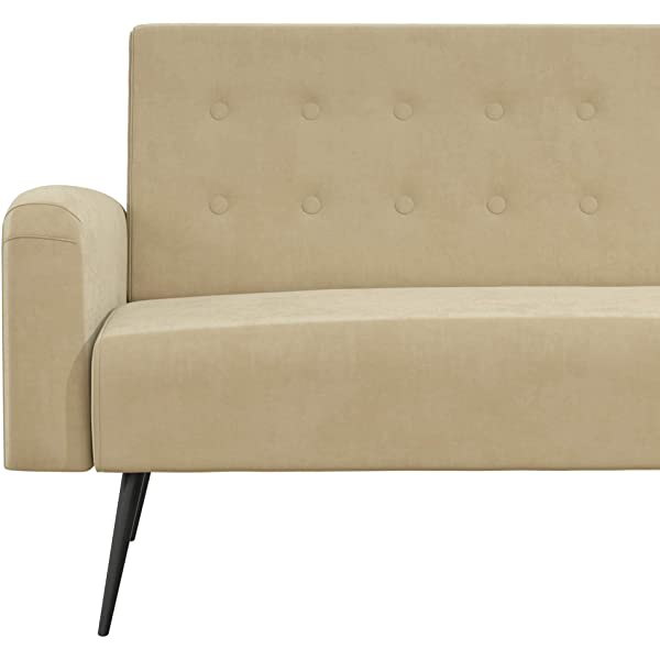 Novogratz 2360379N Z Stevie, Convertible Sofa Bed Couch, Ivory Velvet Futon