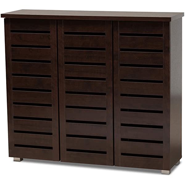 Wholesale Interiors Baxton Studio Adalwin Modern and Contemporary 3-Door Dark Brown Wooden Entryway Shoes Storage Cabinet