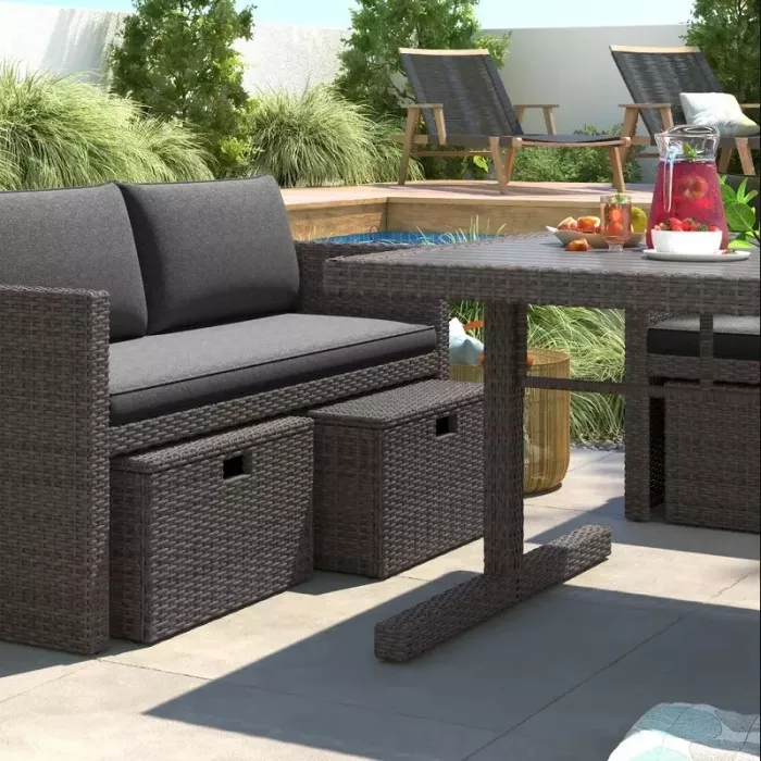 RECTANGULAR 8 - PERSON 57.09'' LONG DINING SET WITH CUSHIONS