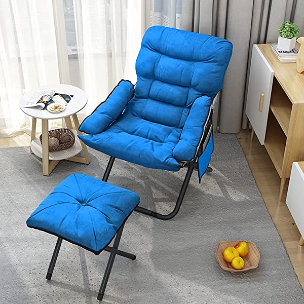 VOJUEAR Modern Accent Fabric Lazy Chair with Ottoman, Upholstered Lounge Reclining Armchair with Side Pocket for Adults or Kids,Upholstered Lounge Leisure Armrest Sofa Chair (CharcoalGrey)