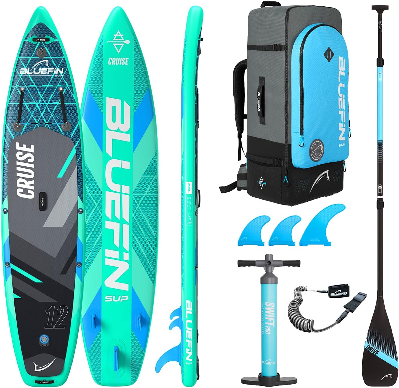 Bluefin Cruise SUP Inflatable Stand Up Paddle Board | Premium Paddleboard Accessories | Multiple sizes: Kids, 9'8, 10'4, 10’8, 12’, 15'
