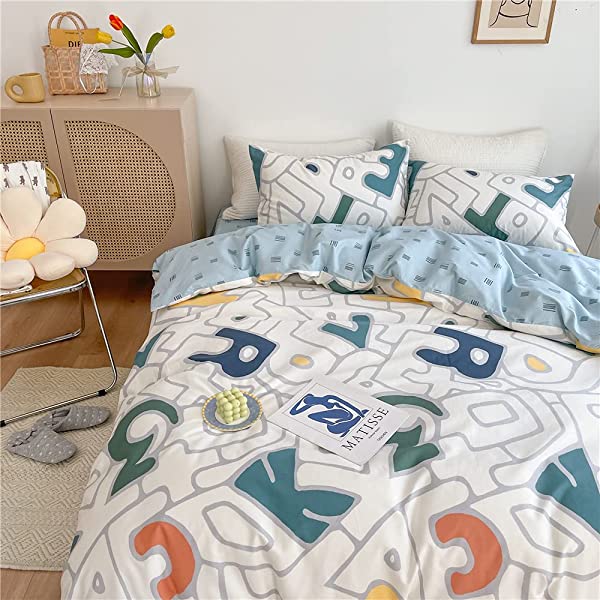 New Cartoon Animals Elephant Print Duvet Cover Sets for Kids 100% Cotton Reversible Soft 3 Pieces Kids Bedding Duvet Cover Pillowcases Kawaii Cloud Bedding Sets, Queen/Full Full/Queen (1 Duvet Cover + 2 Pillowcases) Multi A00 Elephant Bunny Balloon